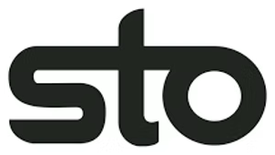 Schwarzes Sto Logo aus stilisierten, abgerundeten Buchstaben auf weissem Hintergrund